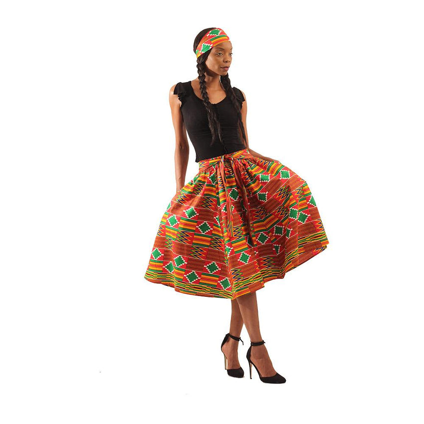 Red Kente Elastic Skirt Womens Skirts