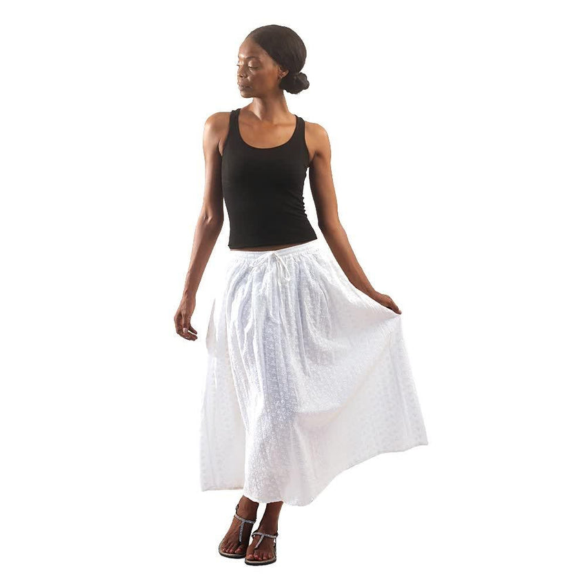 White Eyelet Long Skirt Womens Skirts