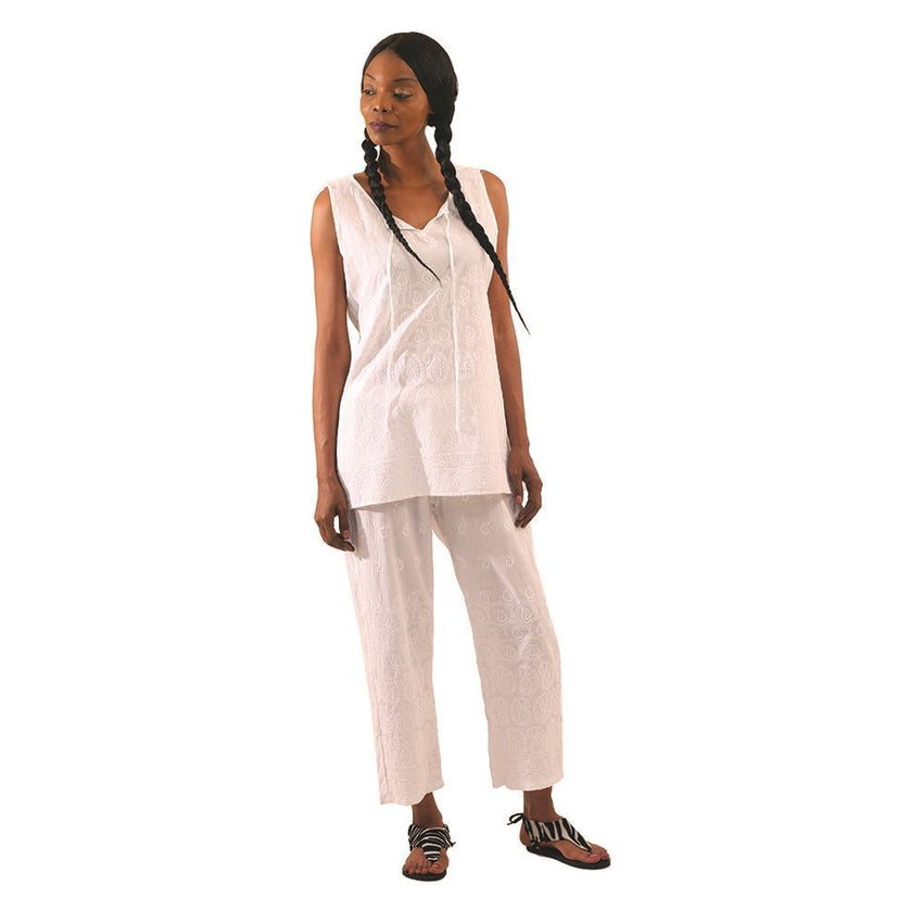 Shimmering White Embroidered Pant Set African Pant Suits