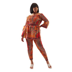 Mixed Kente & Trad Print Pant Set Md African Pant Suits