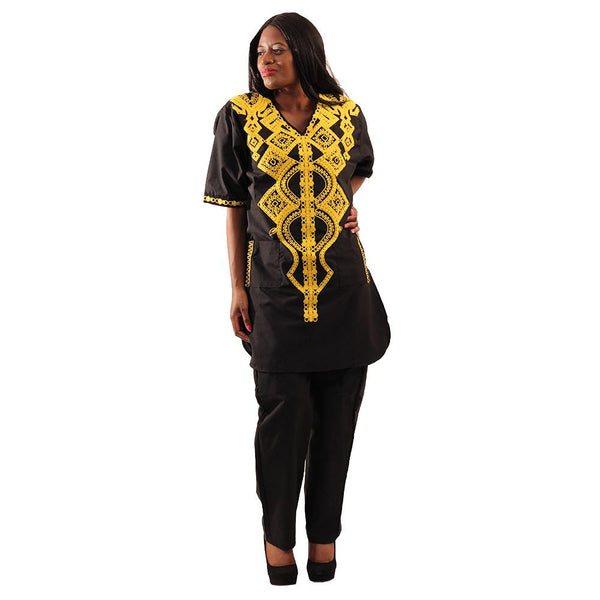 Embroidered Black Pant Set African Pant Suits