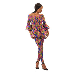 Pnk/blu/brn African Print Leggings Set Md Pant Suits