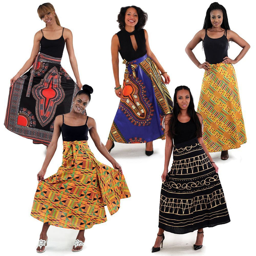 Set Of 5 African Print Wrap Skirts Womens