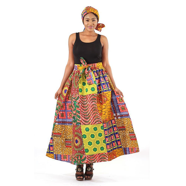 Patchwork Print Panel Skirt Womens Skirts