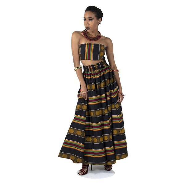 Kente #4 Black Long Skirt Womens Skirts