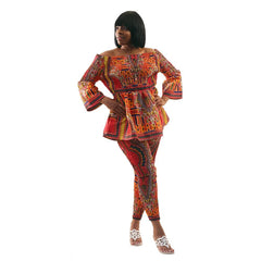 Mixed Kente & Trad Print Pant Set African Pant Suits