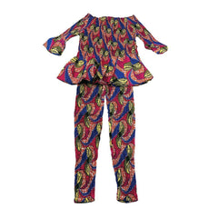 Pnk/blu/brn African Print Leggings Set Lg Pant Suits