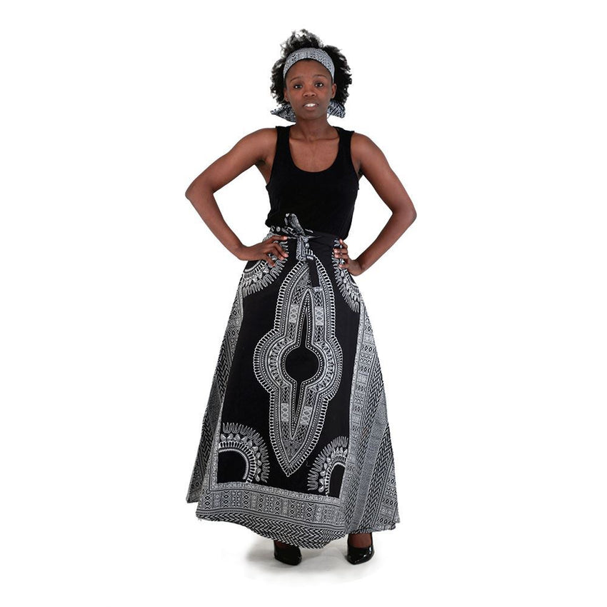 Traditional Print Wrap Skirt Black/white Womens Skirts