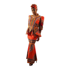 Traditional Print Luxury Skirt Set Orange Womens Skirts