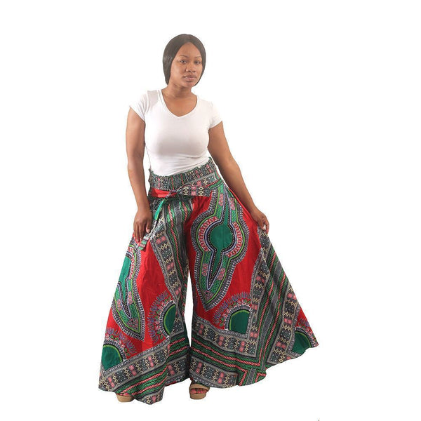 Traditional Print Gaucho Pants Red African Pant Suits